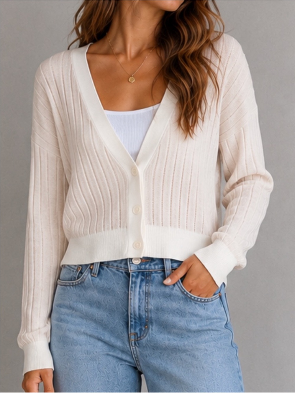 Rag & Bone || Dallyce Cropped Cardigan Ribbed Wool Sweater Beige Cream Small